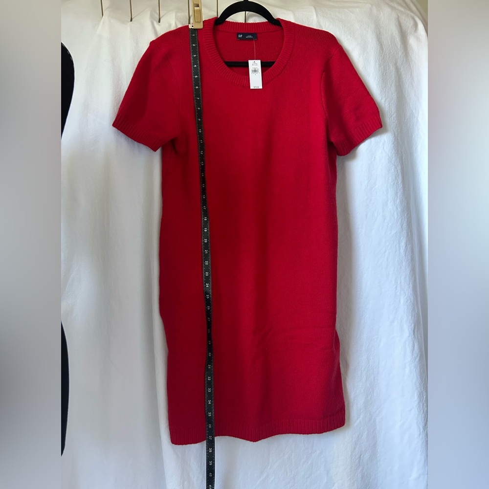 GAP CashSoft Mini Red Knit Short Sleeve Crewneck Sweater Dress Size Large NWT - Picture 10 of 11